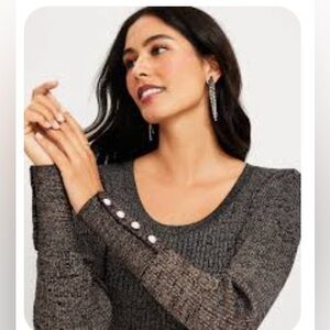 NWT LOFT Women's Black/Gold Sweater with “Pearl” Button Detail - L